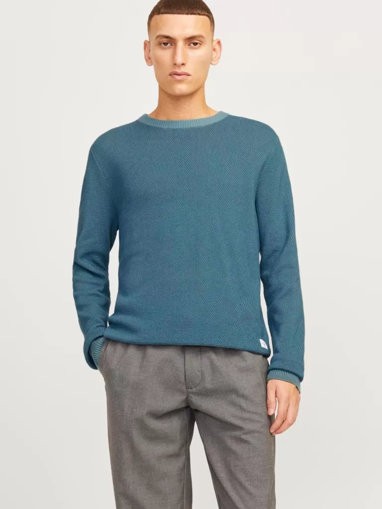 JACK & JONES Swetry^Gładki Sweter wkładany przez głowę Niebieski