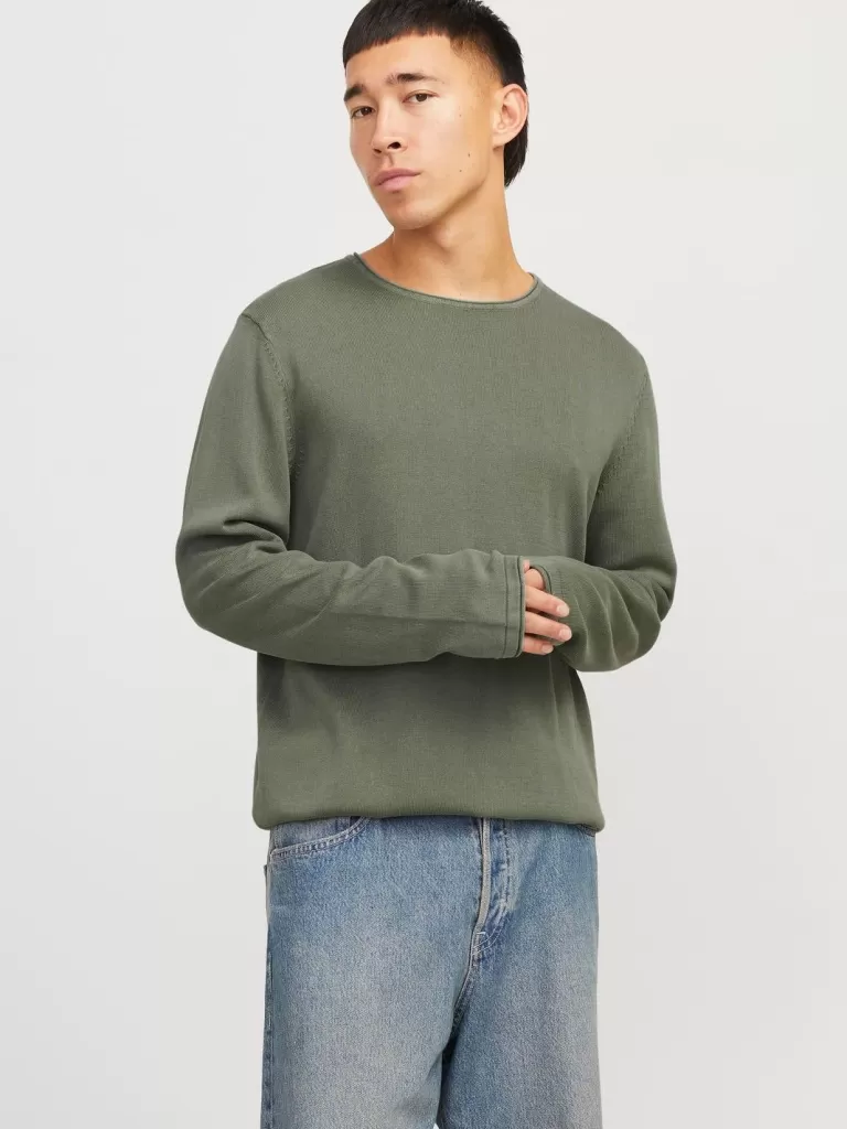 JACK & JONES Swetry^Gładki Sweter wkładany przez głowę Zielony