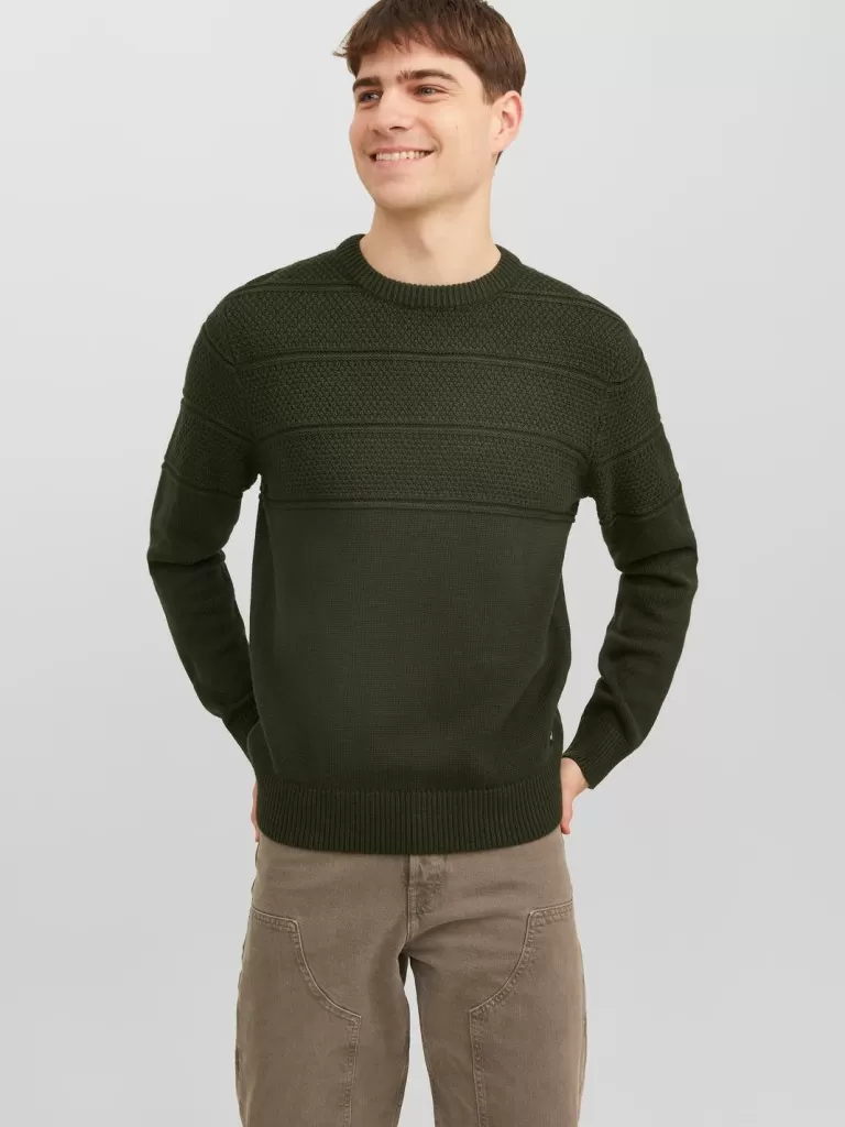 JACK & JONES Swetry^Gładki Sweter wkładany przez głowę Zielony