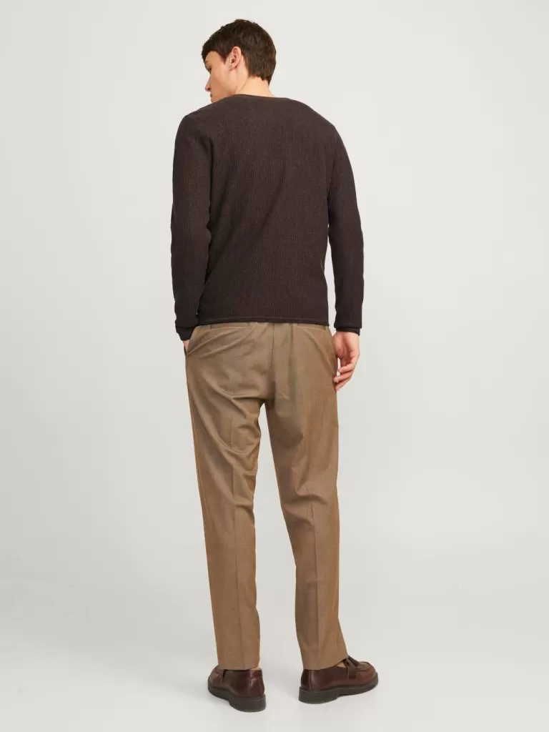 JACK & JONES Swetry^Gładki Sweter wkładany przez głowę Brązowy