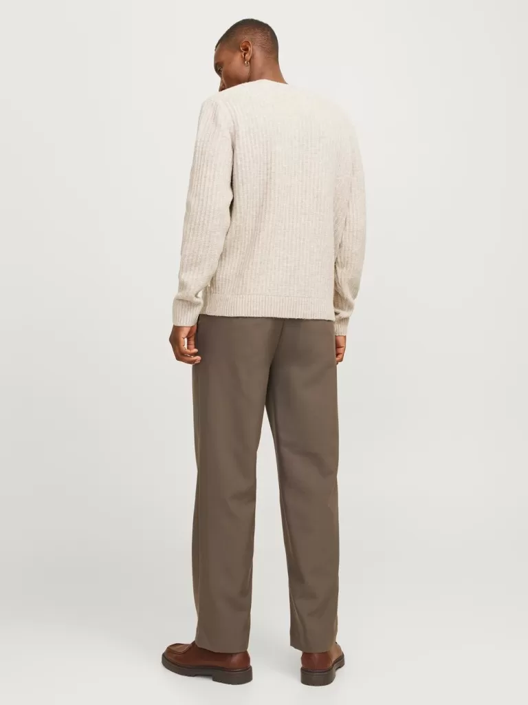 JACK & JONES Swetry^Gładki Sweter wkładany przez głowę Beżowy