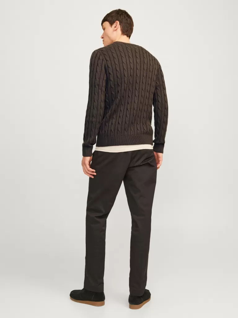 JACK & JONES Swetry^Gładki Sweter wkładany przez głowę Brązowy