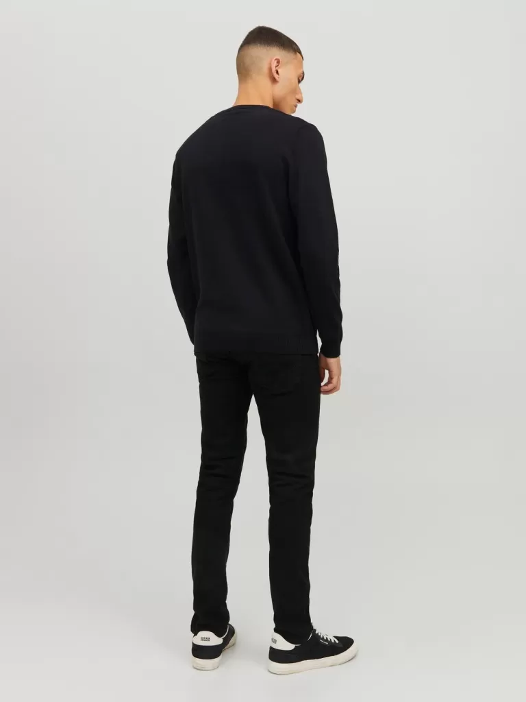 JACK & JONES Swetry^Gładki Sweter wkładany przez głowę Czarny