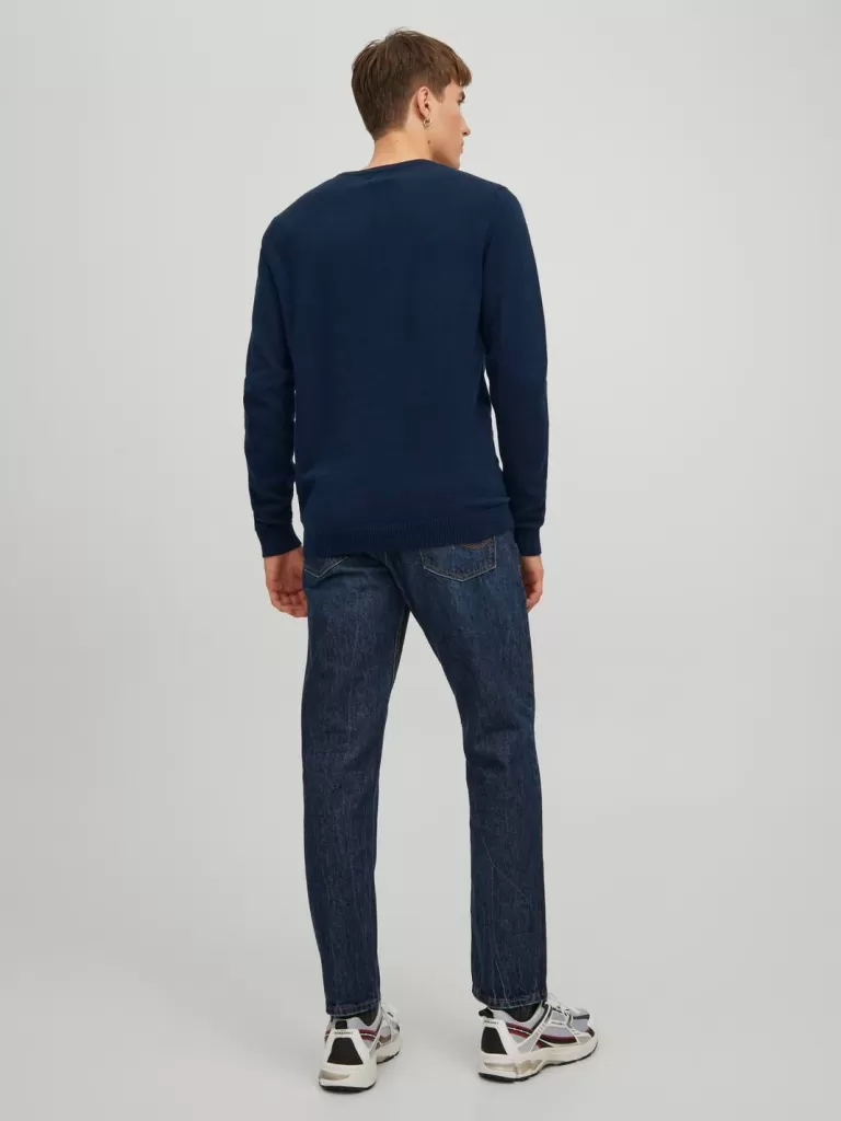 JACK & JONES Swetry^Gładki Sweter wkładany przez głowę Niebieski