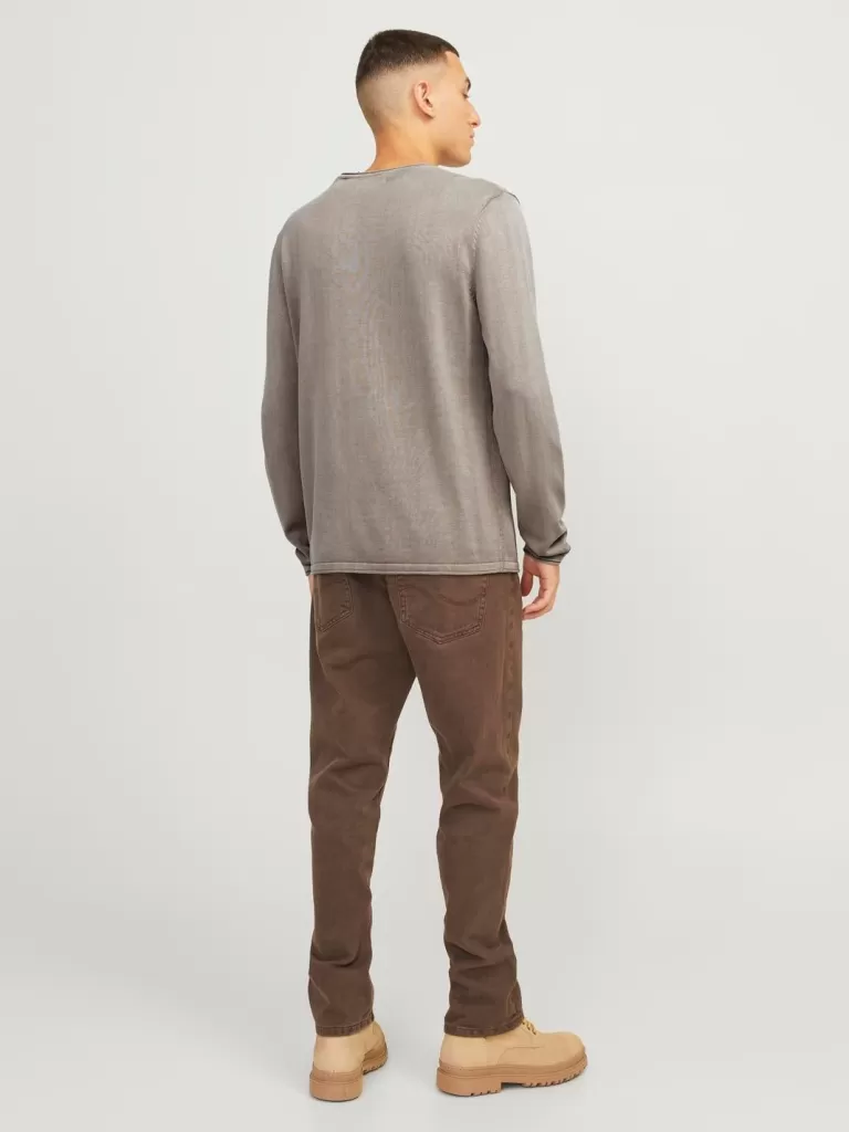 JACK & JONES Swetry^Gładki Sweter wkładany przez głowę Brązowy