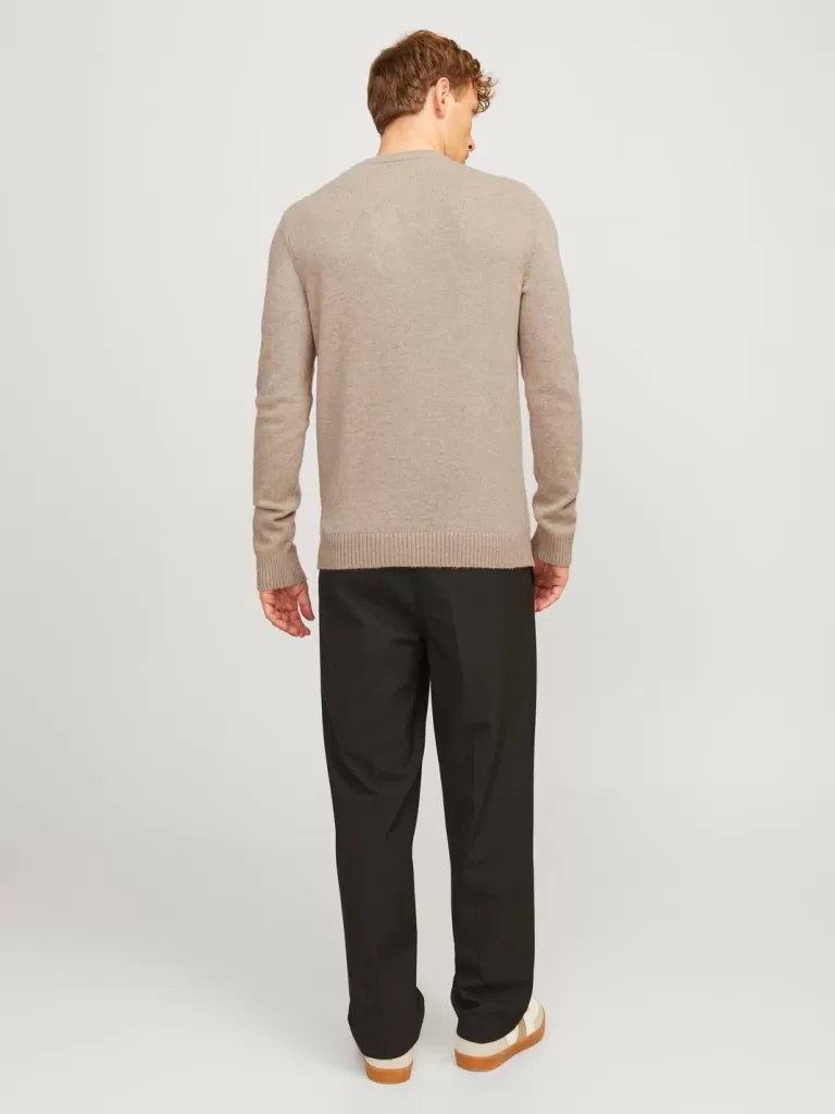 JACK & JONES Swetry^Gładki Sweter wkładany przez głowę Beżowy