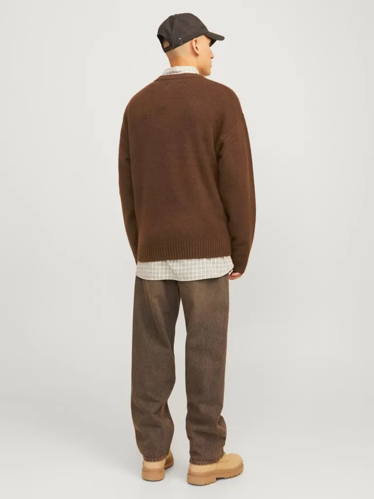 JACK & JONES Swetry^Gładki Sweter wkładany przez głowę Brązowy