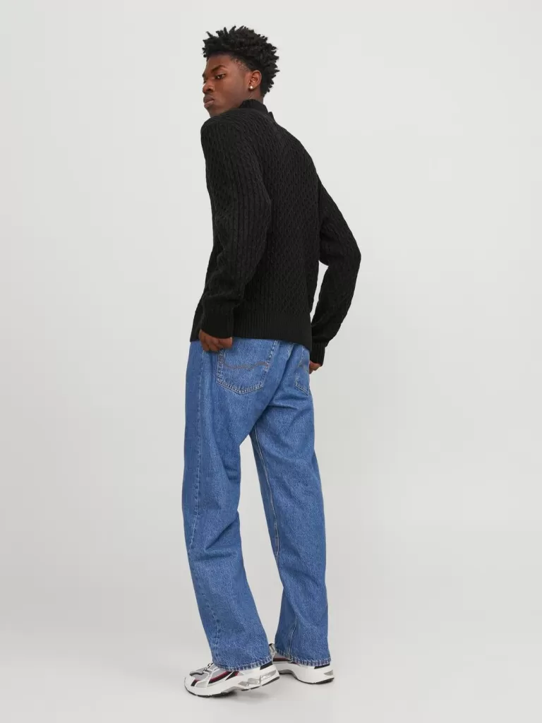 JACK & JONES Swetry^Gładki Sweter wkładany przez głowę Czarny