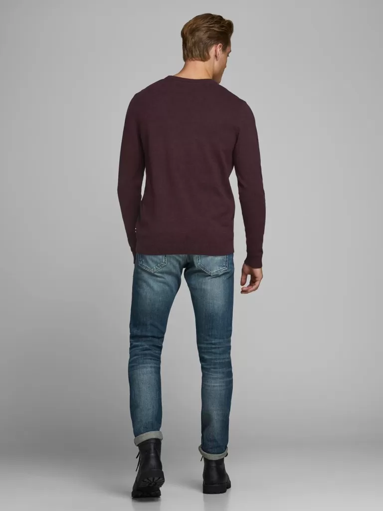 JACK & JONES Swetry^Gładki Sweter wkładany przez głowę Czerwony