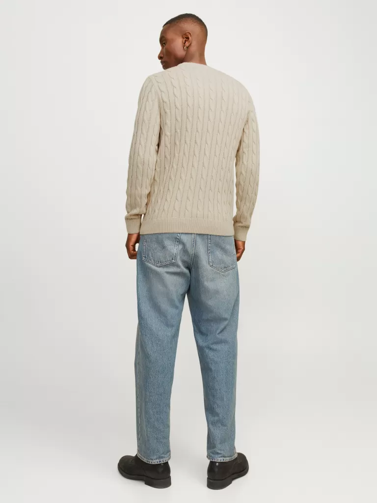 JACK & JONES Swetry^Gładki Sweter wkładany przez głowę Beżowy