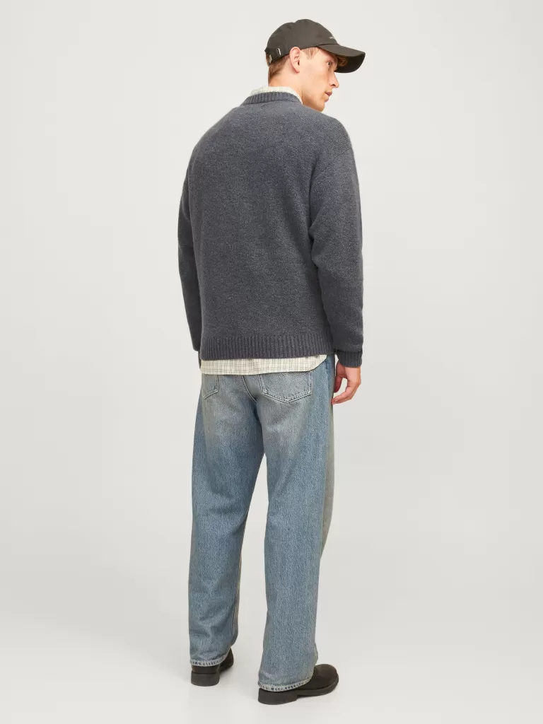 JACK & JONES Swetry^Gładki Sweter wkładany przez głowę Szary