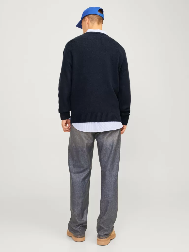 JACK & JONES Swetry^Gładki Sweter wkładany przez głowę Niebieski