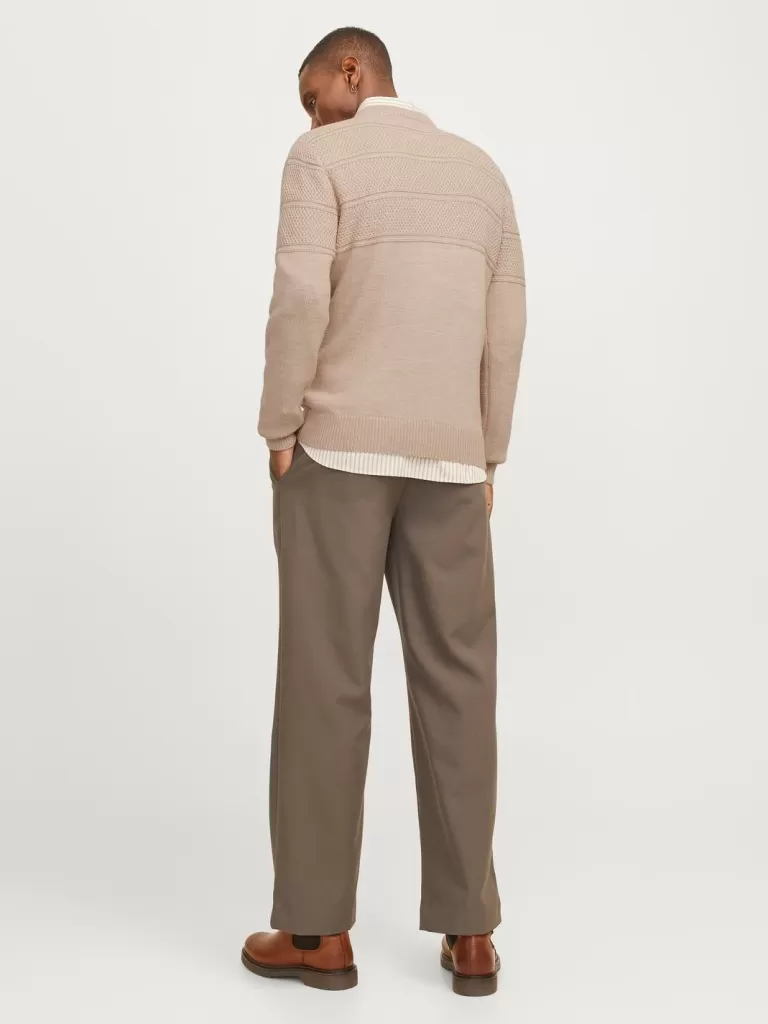 JACK & JONES Swetry^Gładki Sweter wkładany przez głowę Beżowy