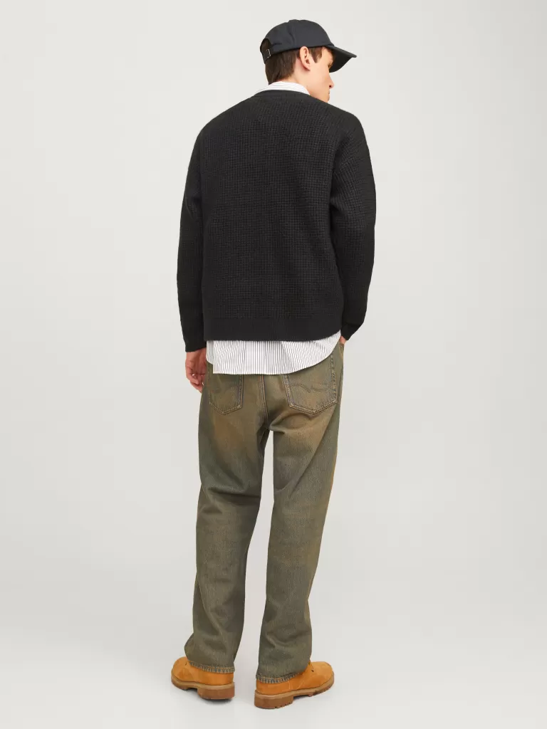 JACK & JONES Swetry^Gładki Sweter wkładany przez głowę Czarny