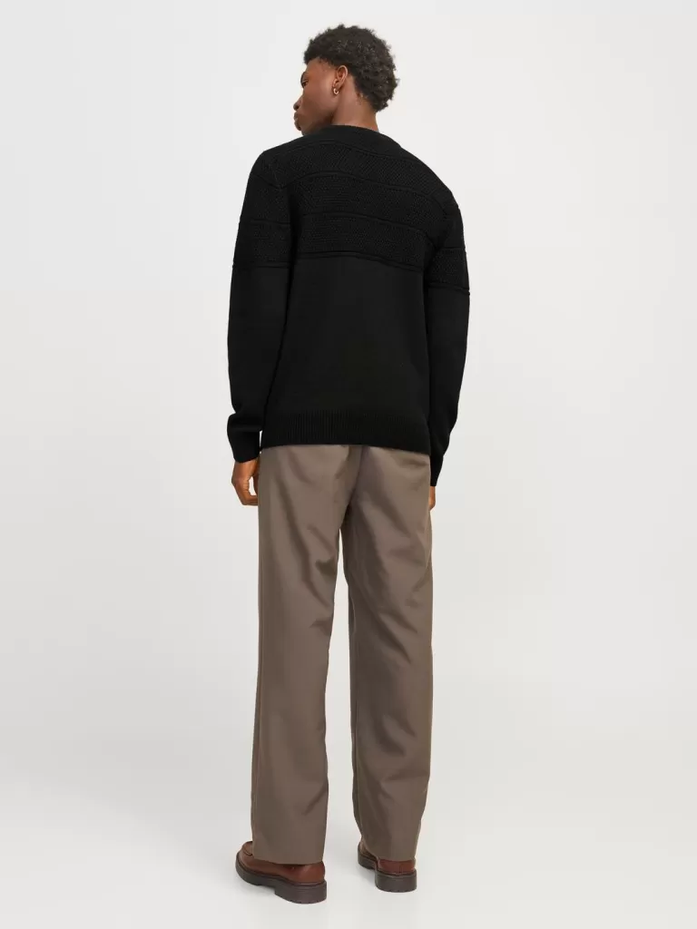 JACK & JONES Swetry^Gładki Sweter wkładany przez głowę Czarny