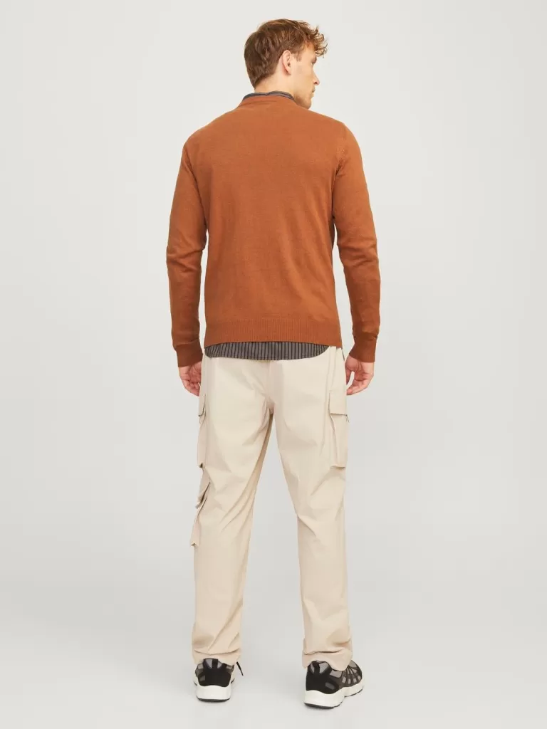 JACK & JONES Swetry^Gładki Sweter wkładany przez głowę Pomarańczowy