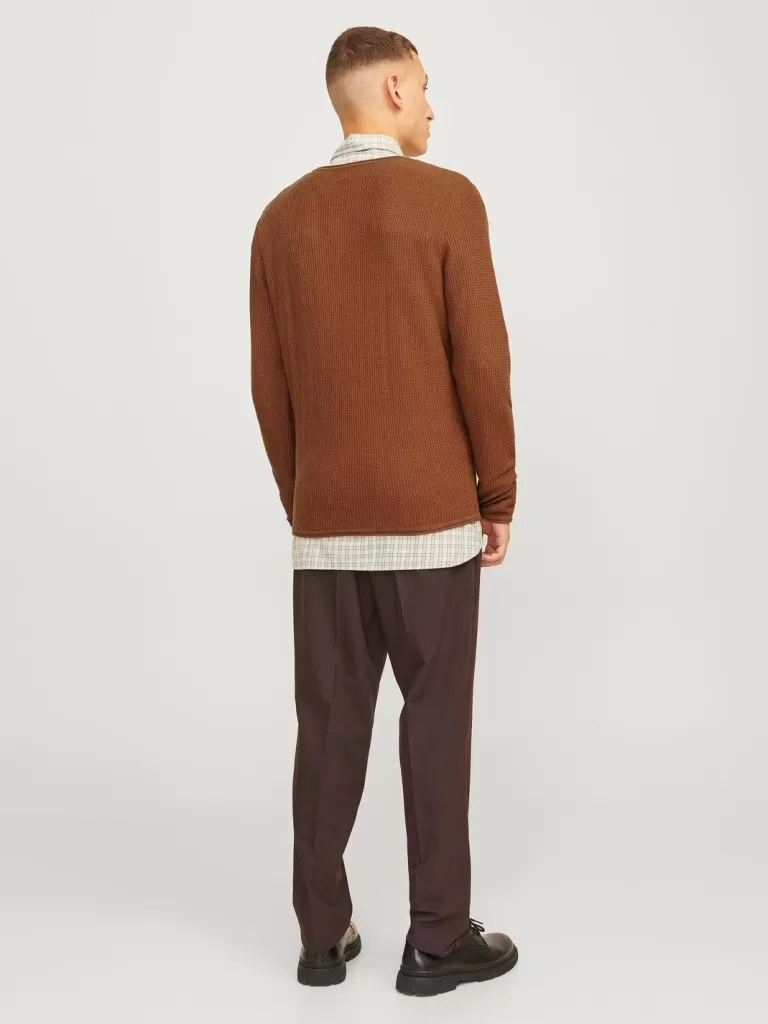 JACK & JONES Swetry^Gładki Sweter wkładany przez głowę Pomarańczowy