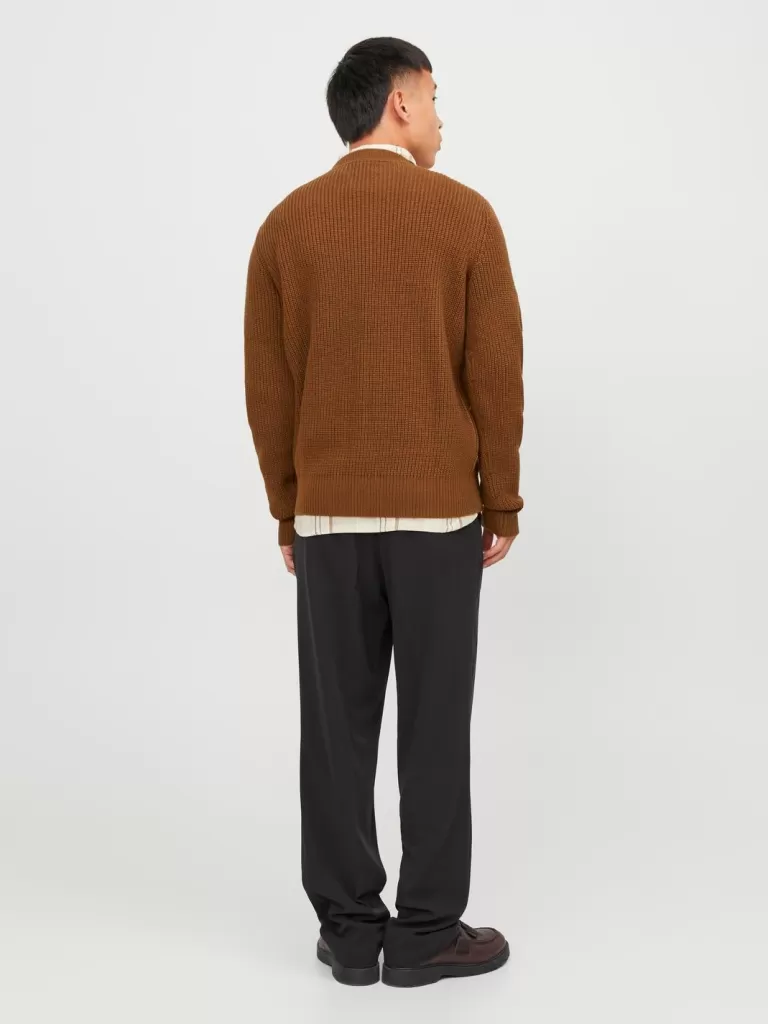 JACK & JONES Swetry^Gładki Sweter wkładany przez głowę Brązowy