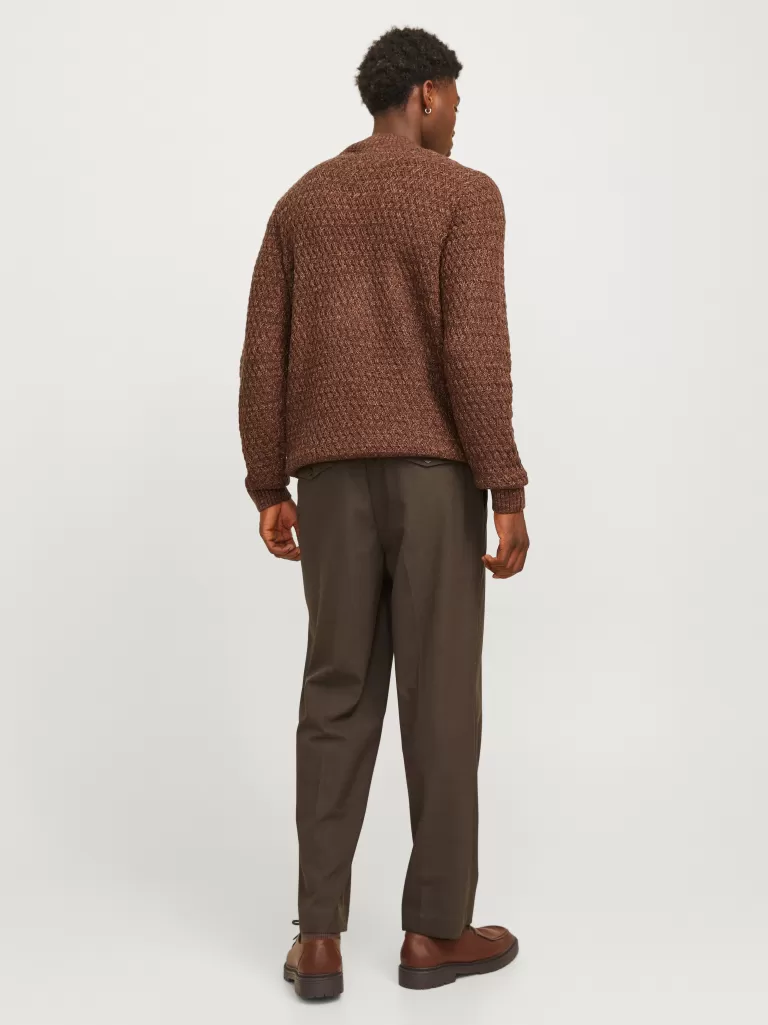JACK & JONES Swetry^Gładki Sweter wkładany przez głowę Brązowy