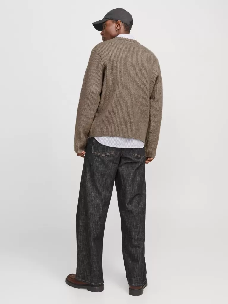 JACK & JONES Swetry^Gładki Sweter wkładany przez głowę Beżowy