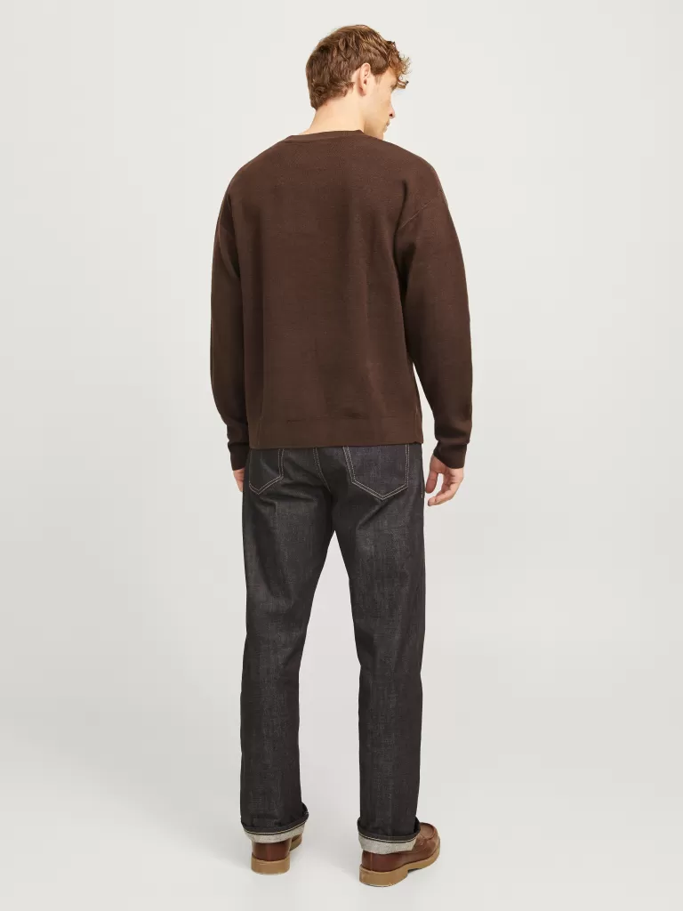 JACK & JONES Swetry^Gładki Sweter wkładany przez głowę Brązowy