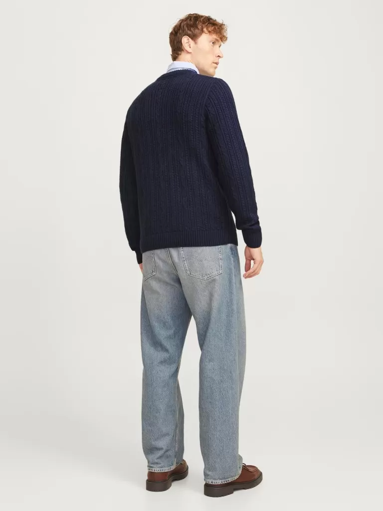 JACK & JONES Swetry^Gładki Sweter wkładany przez głowę Niebieski