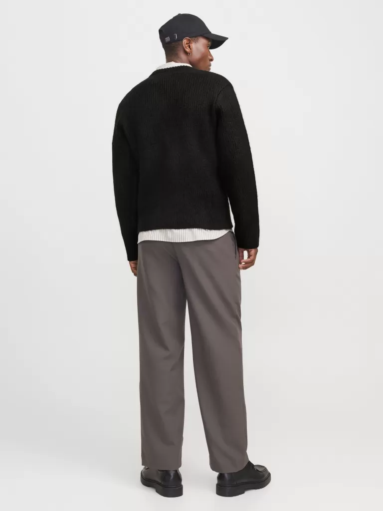 JACK & JONES Swetry^Gładki Sweter wkładany przez głowę Czarny