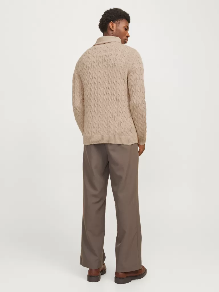 JACK & JONES Swetry^Gładki Sweter wkładany przez głowę Beżowy