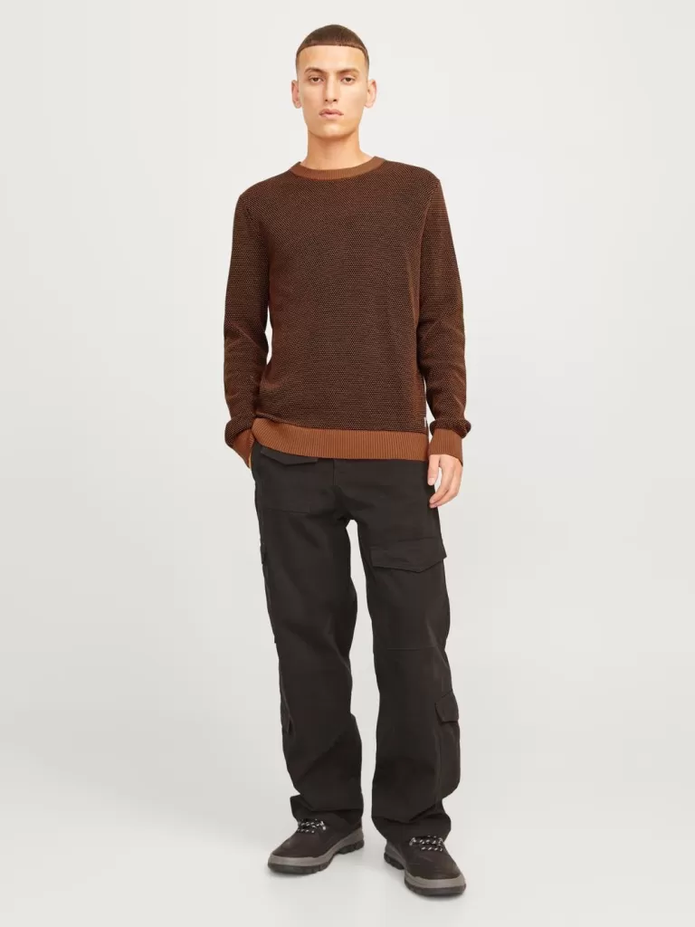 JACK & JONES Swetry^Gładki Sweter wkładany przez głowę Brązowy