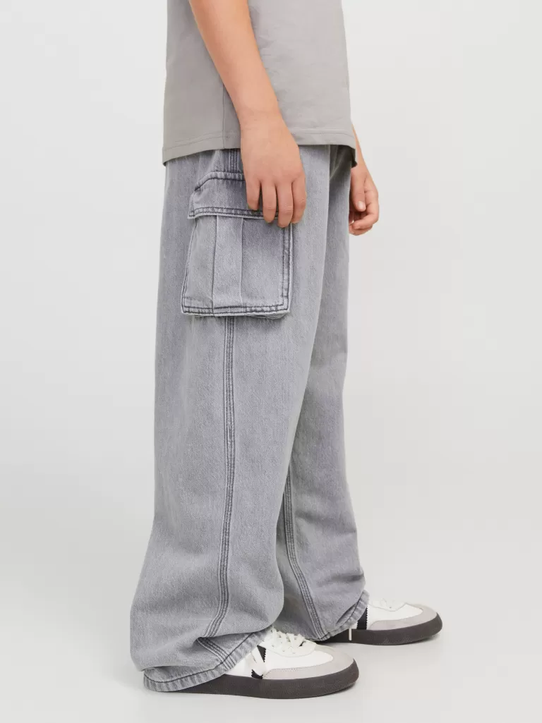 JACK & JONES Jeansy^-JJIALEX JJCARGO AKM 313 LN JNR Jeansy o kroju baggy Junior Szary