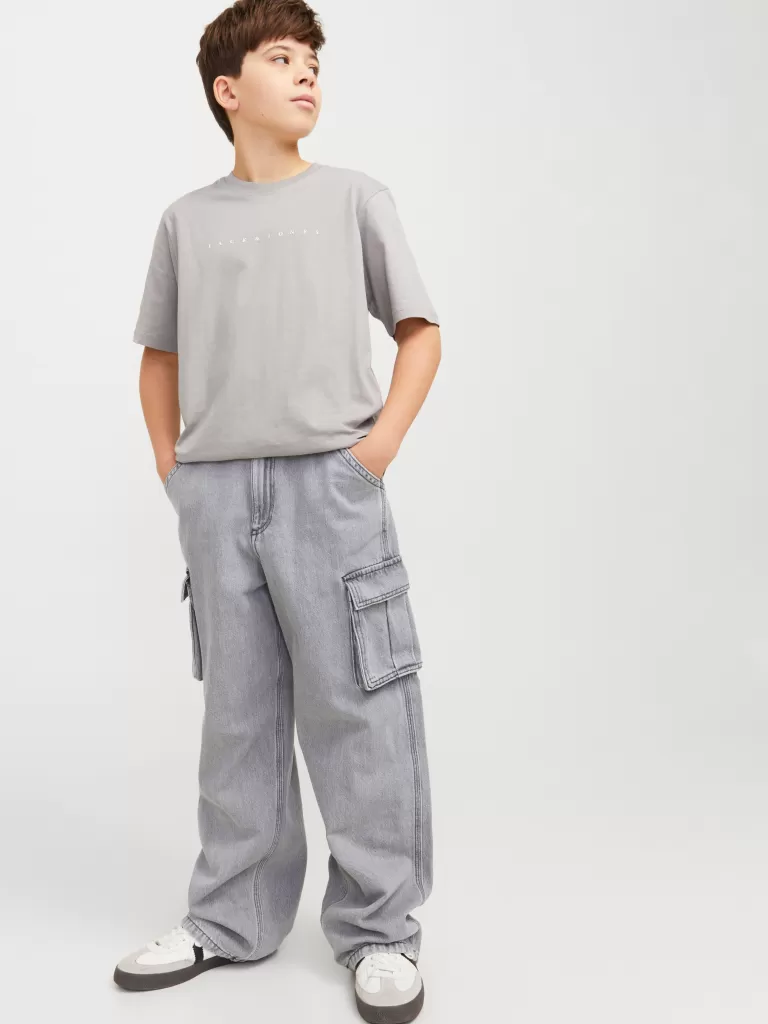 JACK & JONES Jeansy^-JJIALEX JJCARGO AKM 313 LN JNR Jeansy o kroju baggy Junior Szary