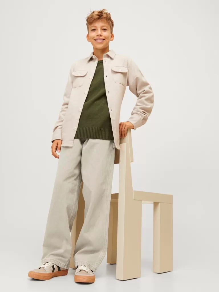 JACK & JONES Jeansy^JJIALEX JJCARPENTER AKM SN 140 JNR Jeansy o kroju baggy Junior Beżowy