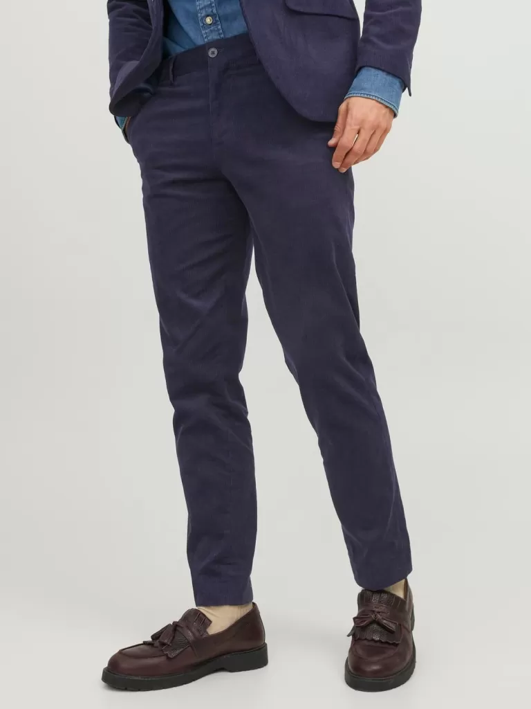 JACK & JONES Garnitury^JPRCORDUROY Krój slim Eleganckie spodnie Niebieski