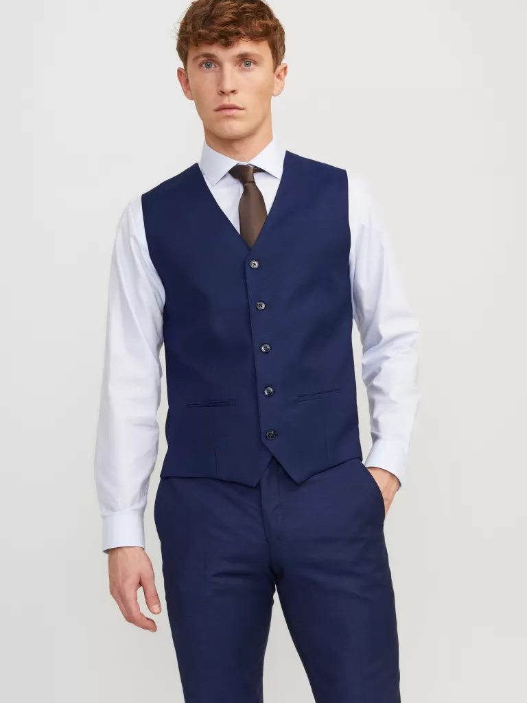 JACK & JONES Garnitury^JPRSOLARIS Krój slim Elegancka kamizelka Niebieski