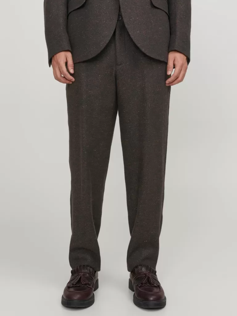 JACK & JONES Garnitury^JPRTWEED Krój slim Eleganckie spodnie Brązowy
