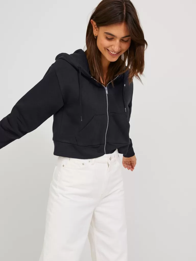 JACK & JONES Bluzy^JXABBIE Bluza z kapturem zapinana na suwak Czarny