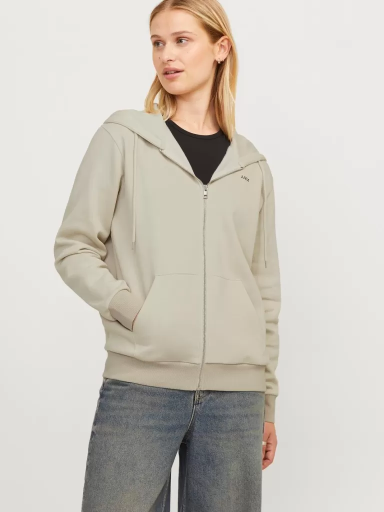 JACK & JONES Bluzy^JXABBIE Bluza z kapturem zapinana na suwak Beżowy