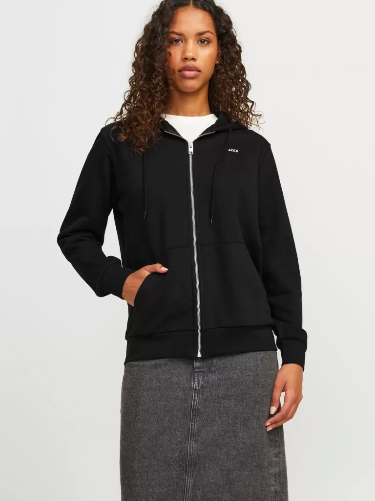 JACK & JONES Bluzy^JXABBIE Bluza z kapturem zapinana na suwak Czarny