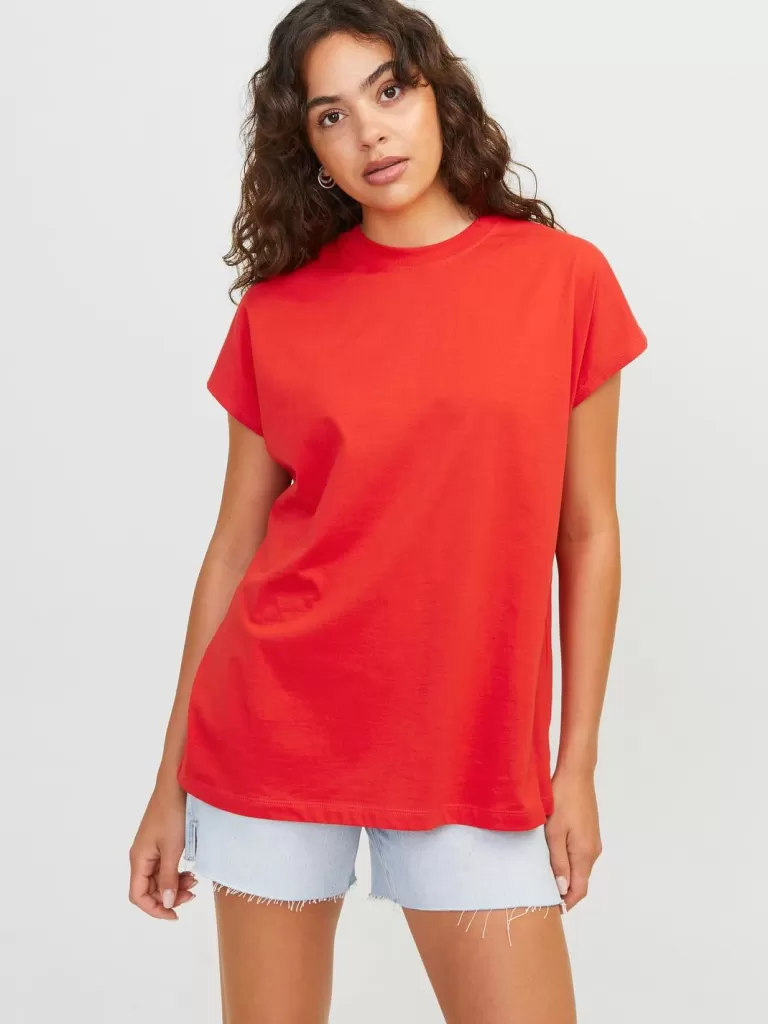 JACK & JONES Topy^JXASTRID T-shirt Czerwony