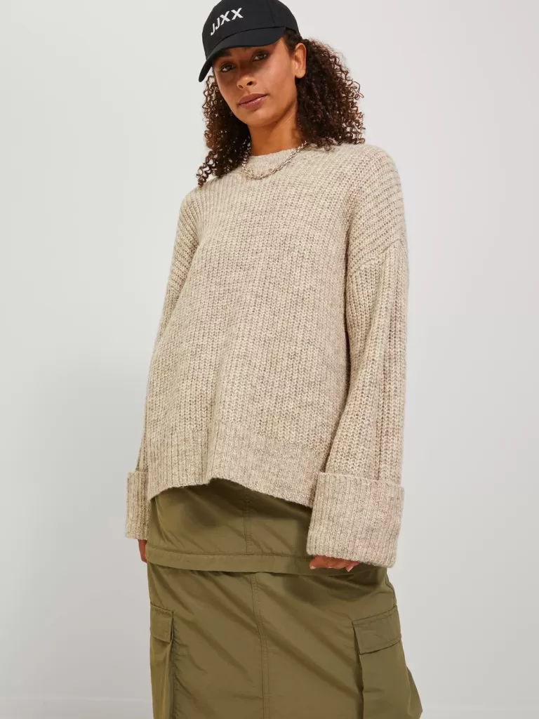 JACK & JONES Swetry^JXELLINORA Sweter wkładany przez głowę Beżowy
