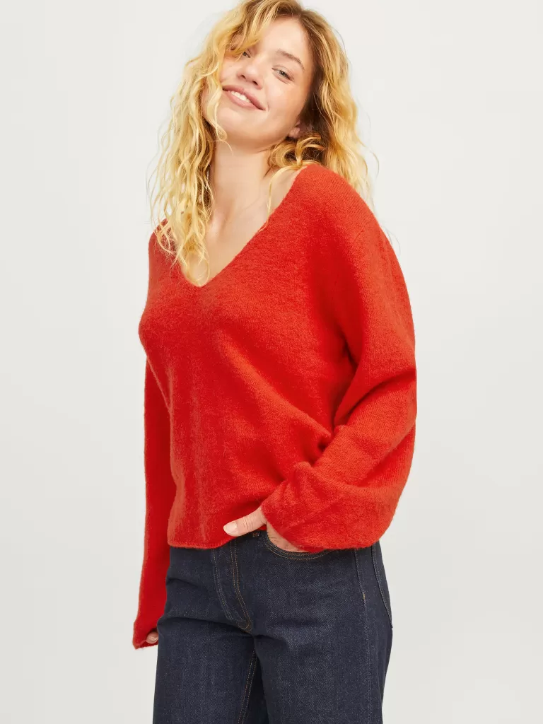 JACK & JONES Swetry^JXEVI Sweter wkładany przez głowę Czerwony