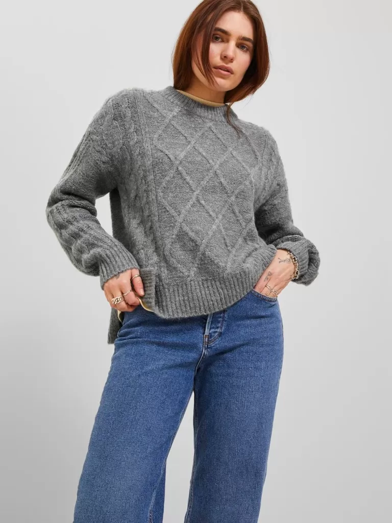 JACK & JONES Swetry^JXFRIGGA Sweter wkładany przez głowę Szary