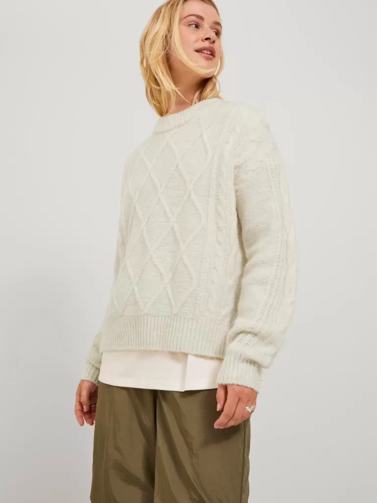 JACK & JONES Swetry^JXFRIGGA Sweter wkładany przez głowę Biały