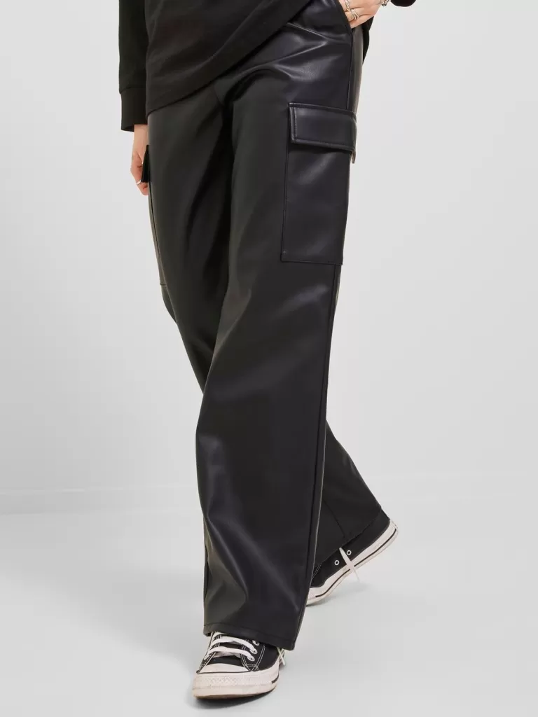 JACK & JONES Spodnie^JXKENYA Spodnie ze sztucznej skóry Czarny