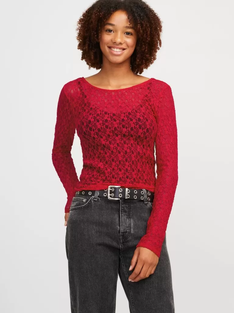 JACK & JONES Topy^JXLEAH Góra Czerwony