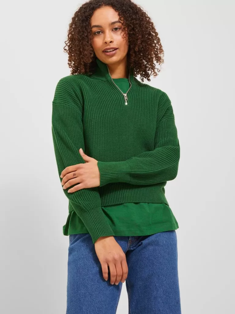 JACK & JONES Swetry^JXLEYA Krótki suwak Zielony