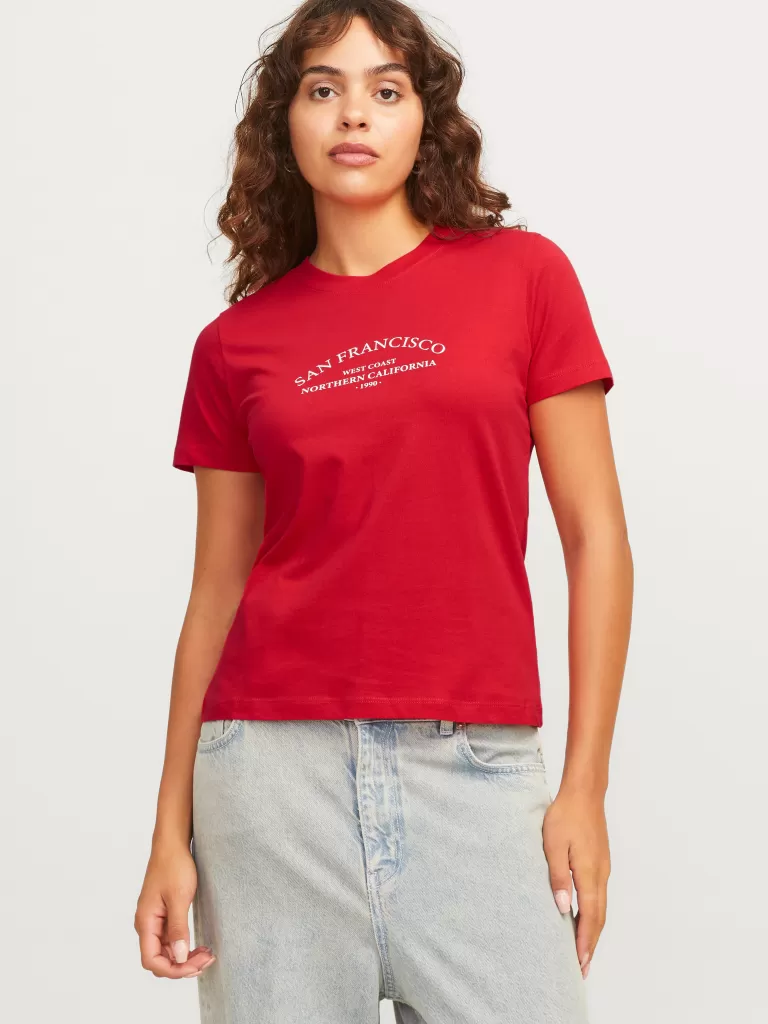 JACK & JONES Topy^JXLINNEA T-shirt Czerwony