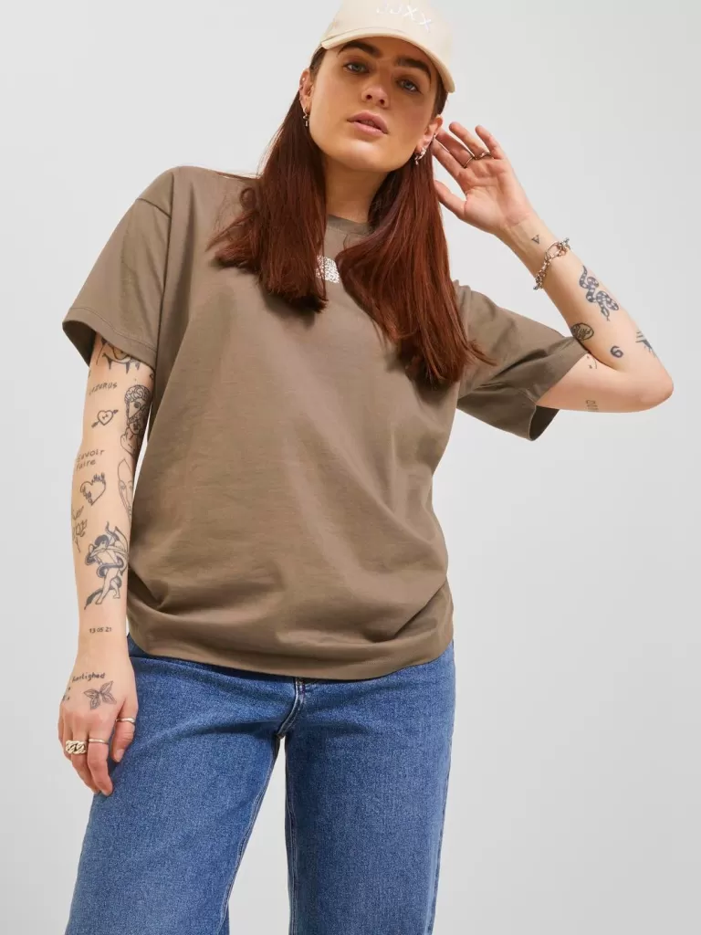 JACK & JONES Topy^JXOLIVIA T-shirt Brązowy