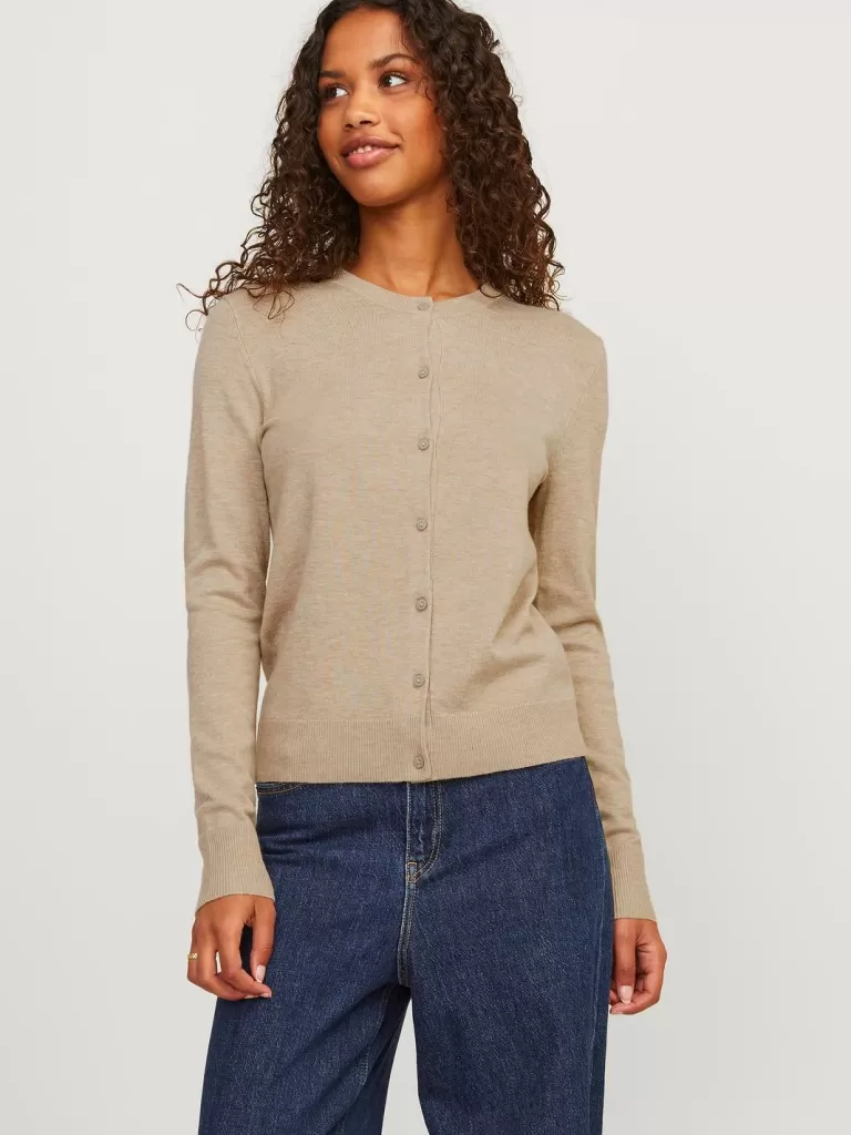 JACK & JONES Swetry^JXOPHELIA Dzianinowa Kardigan Beżowy