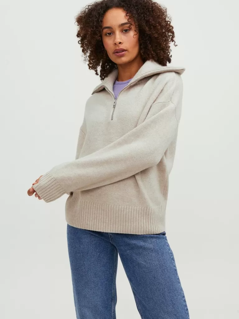 JACK & JONES Swetry^JXSIKA Krótki suwak Beżowy